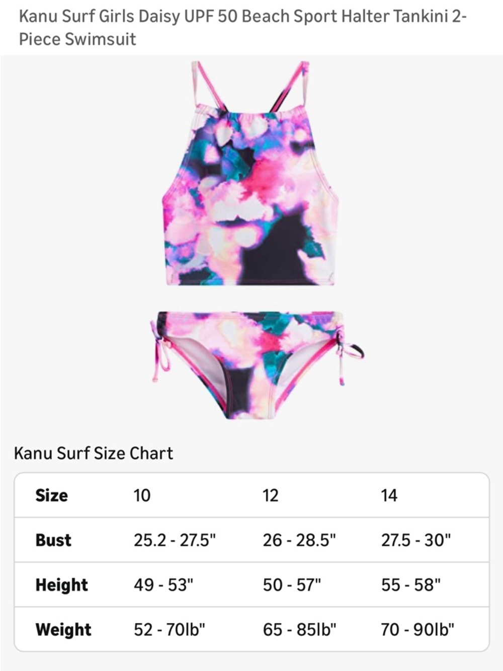 Kanu Surf NWOT Girls Pink Multi Watercolor Halter Tankini Set - Picture 12 of 12
